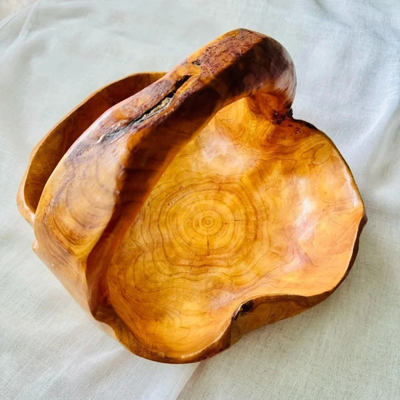 Vintage Carved Wooden Bowl with Handle - Picture 2 of 8